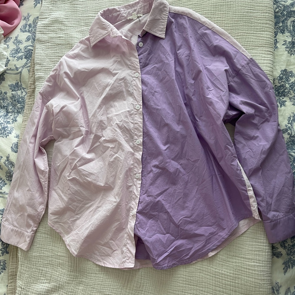 Purple and pink block colored button down shirt - Mimosa